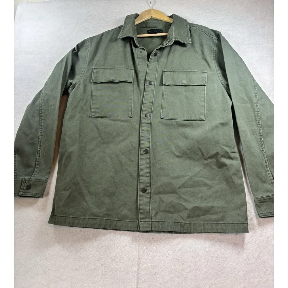 No Boundaries Men's Large Green Utility Jacket W/Snap Buttons &‎ 2 Chest Pockets